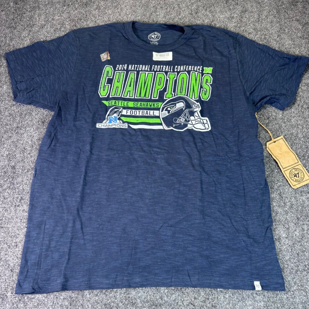 47 Brand Seattle Seahawks 2014 NFC Champions T-Shirt Mens Large Navy Blue NWT